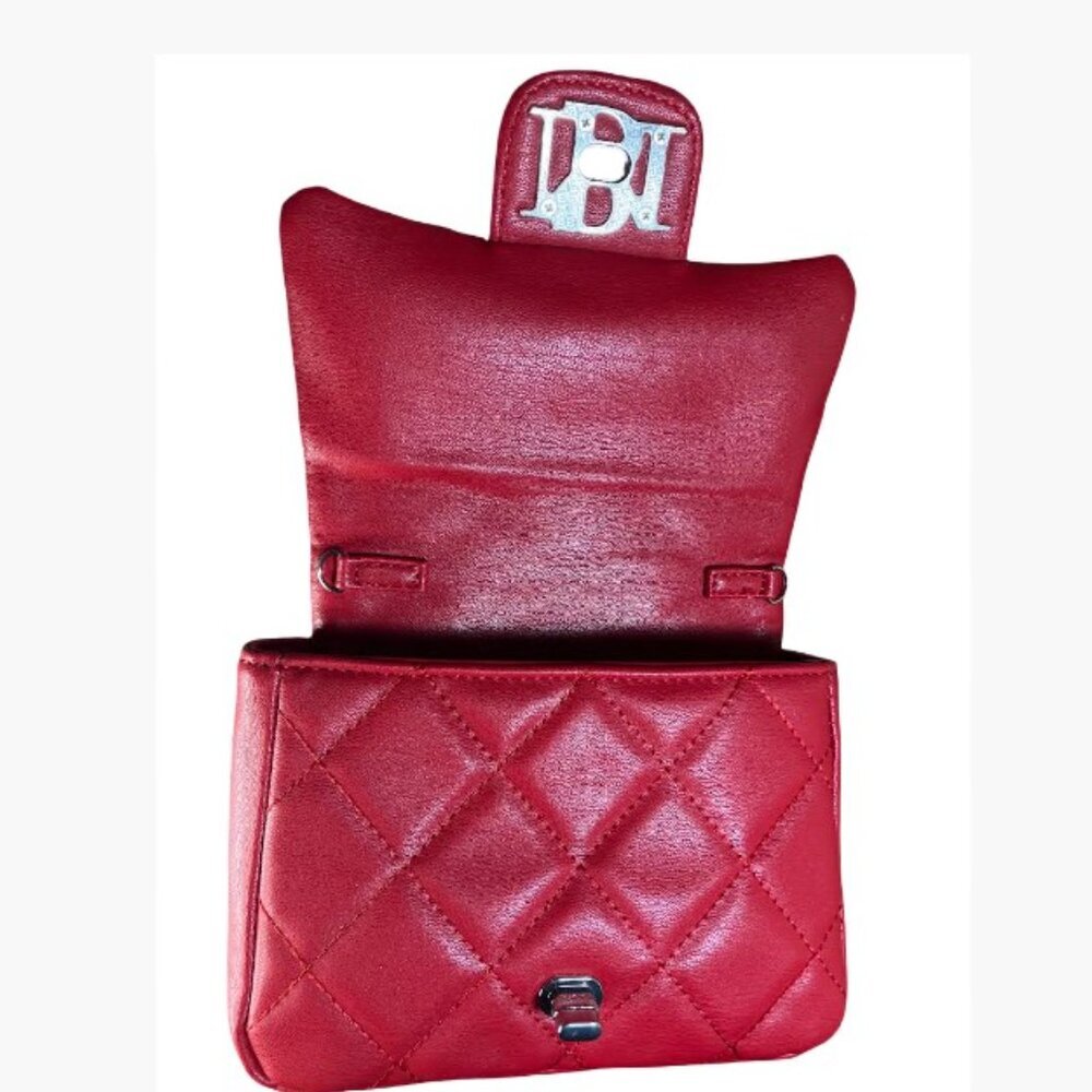 Badgley Mischka Clutch Bag with Faux Pearl Handle and Crossbody Strap in Red NWT - Picture 2 of 10